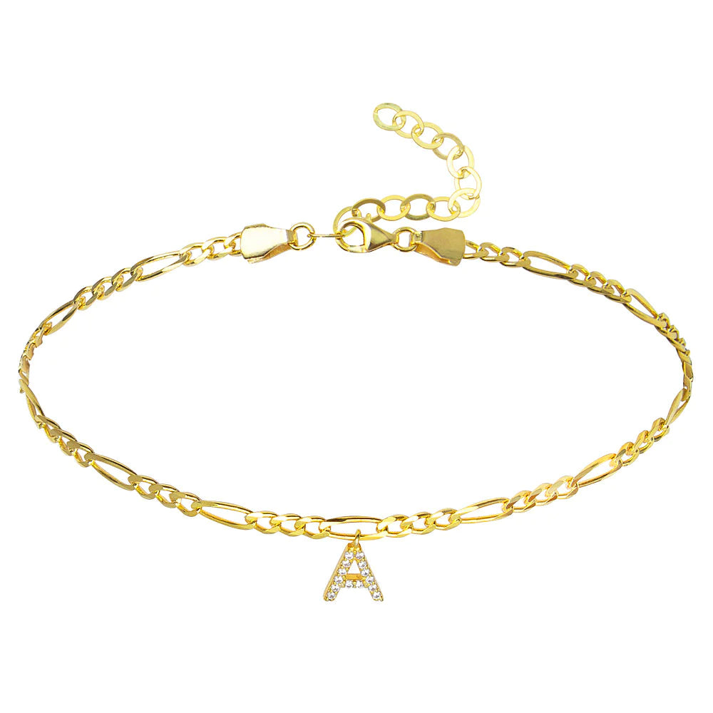 TENDYCOCO Engraved Initial Bracelet Anklet Letter A Bracelet